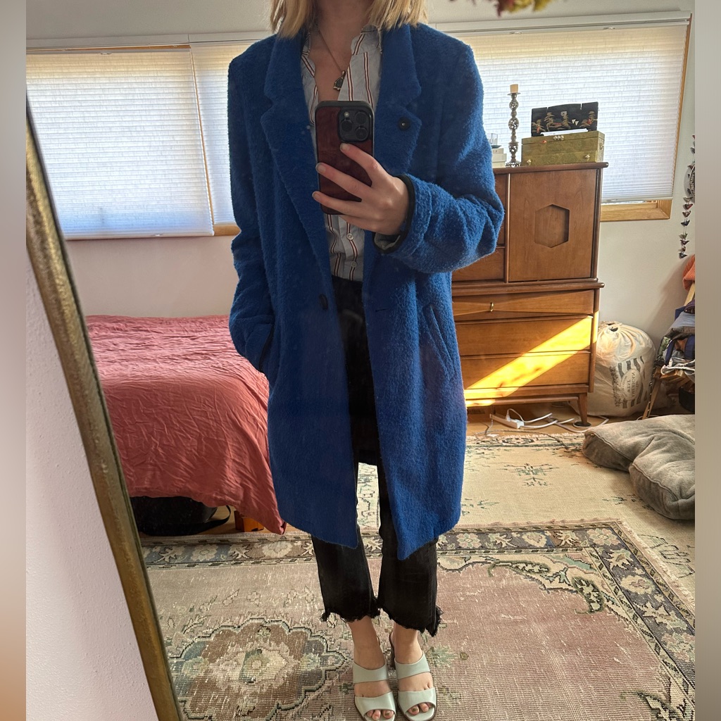 Scott & Soda Blue Wool Blend Fuzzy Coat